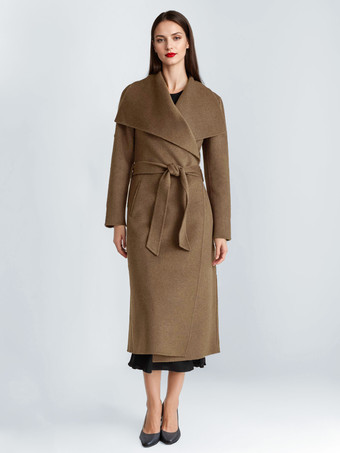 ウール カシミア ブレンド コート レディース ブラック ワイドラペル ダブルフェイス 冬 ロング アウター 2025