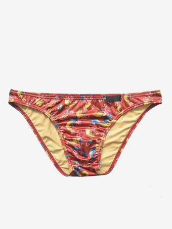 ワインレッド メンズセクシーパンティープリントミルクシルクタンガメンズランジェリー