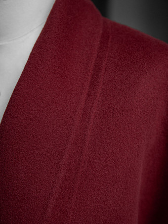 バーガンディ ウール カシミア ブレンド ラップコート レディース ラペル エレガント ベルト付き ダブルフェイス 冬アウター 2025