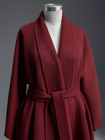 バーガンディ ウール カシミア ブレンド ラップコート レディース ラペル エレガント ベルト付き ダブルフェイス 冬アウター 2025