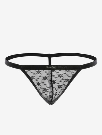 ブラック レースメンズランジェリーパイピングシアーセクシーな皮ひも