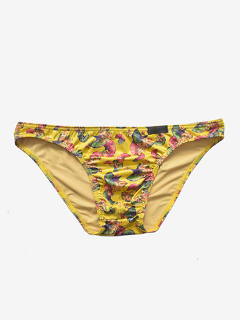 イエローメンズセクシーパンティープリントミルクシルクタンガメンズランジェリー