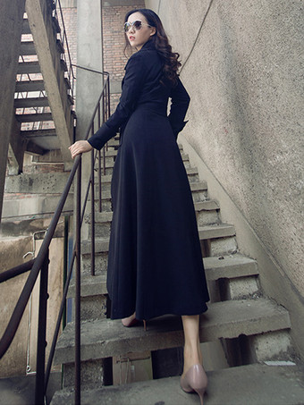 女性用トレンチコート レッド Vネック 長袖 サッシュ ストレッチ カジュアル フルレングス コート