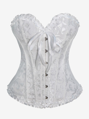ホワイト ビスチェ，２点セット　T-バック＆ビスチェ　レース付き 下着 バストアップ 新作 セクシー 編み上げタイプ コルセット ハロウィン　コスプレ　コスチューム　