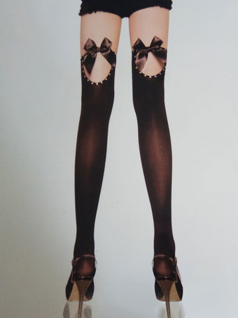 黒の薄手のストッキングボウタイストレッチセクシーな靴下