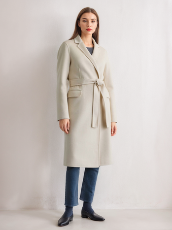 White Camel Wool Cashmere Blend Coat Lapel Belted Double-Faced Winter Outerwear For Women 2025