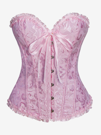 ピンクビスチェ，２点セット　T-バック＆ビスチェ　レース付き 下着 バストアップ 新作 セクシー 編み上げタイプ コルセット ハロウィン　コスプレ　コスチューム　