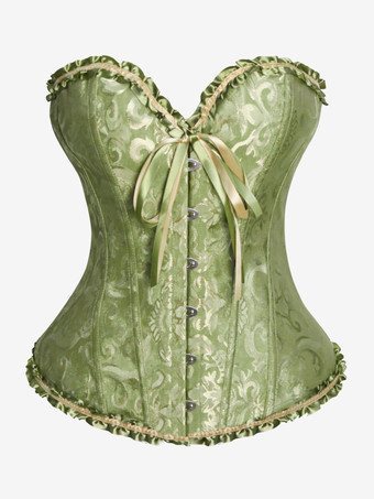 グリーン ビスチェ，２点セット　T-バック＆ビスチェ　レース付き 下着 バストアップ 新作 セクシー 編み上げタイプ コルセット ハロウィン　コスプレ　コスチューム　