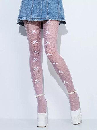 ピンク靴下 レディース パンスト 黒 リボン パンスト