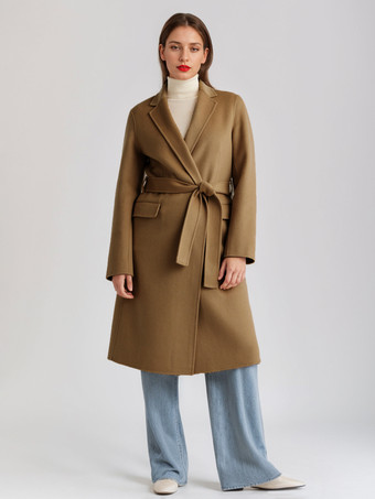 Coffee BrownCamel Wool Cashmere Blend Coat Lapel Belted Double-Faced Winter Outerwear For Women 2025