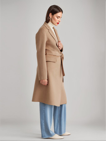 Camel Wool Cashmere Blend Coat Lapel Belted Double-Faced Winter Outerwear For Women 2025