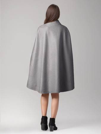 ウールブレンドケープコート ターンダウンカラー グレー オーバーサイズ ポンチョ レディース 2025 冬
