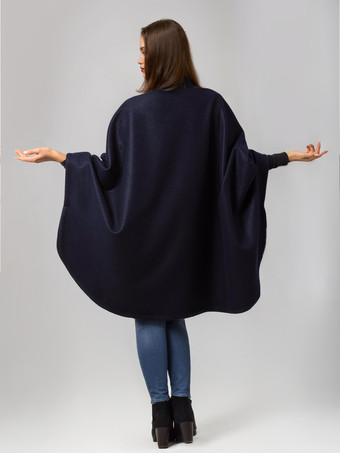 ウールブレンドケープコート ダークネイビー ラペル オーバーサイズ ポンチョ 冬アウター レディース 2025