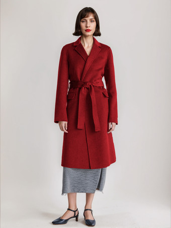 Red Camel Wool Cashmere Blend Coat Lapel Belted Double-Faced Winter Outerwear For Women 2025