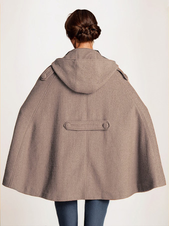 キャメル フード付きウールケープコート レディース オーバーサイズ ポンチョ 冬アウター 2025