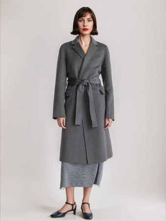 GrayCamel Wool Cashmere Blend Coat Lapel Belted Double-Faced Winter Outerwear For Women 2025