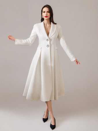 ホワイトウールカシミアブレンドフレアコートラペルダブルフェイス冬アウターウェア2025