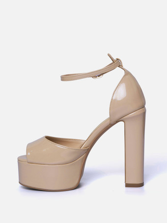 Nude High Heel Sandals Platform Open Toe Ankle Strap Party Prom Shoes