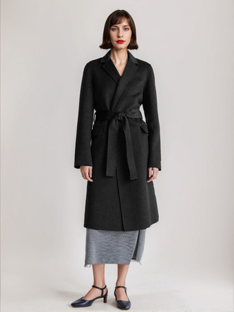 Black Camel Wool Cashmere Blend Coat Lapel Belted Double-Faced Winter Outerwear For Women 2025