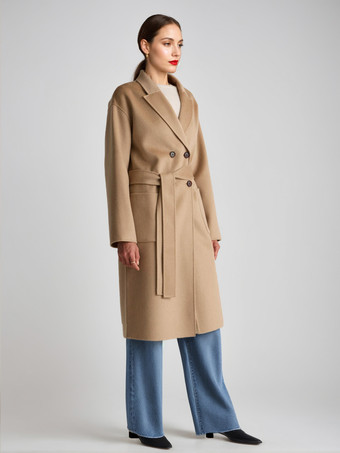 キャメルウールカシミアブレンドコート ダブルブレスト ダブルフェイス 冬アウター レディース 2026