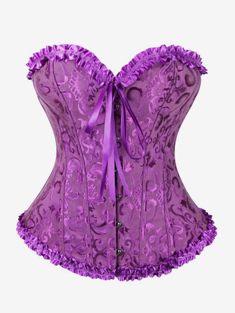 パープル ビスチェ，２点セット　T-バック＆ビスチェ　レース付き 下着 バストアップ 新作 セクシー 編み上げタイプ コルセット ハロウィン　コスプレ　コスチューム　