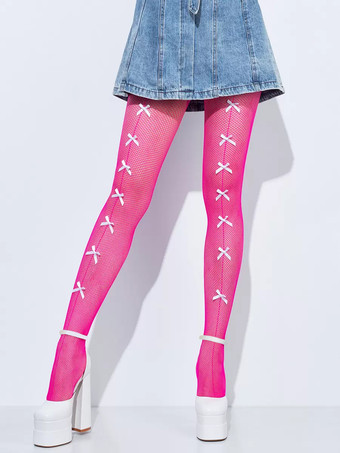 ローズレッド靴下 レディース パンスト 黒 リボン パンスト