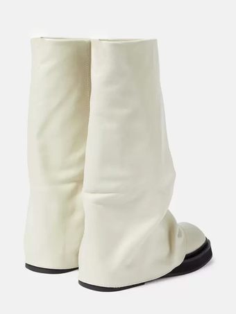 レディース スエード フラットブーツ ラウンドトゥ ルーシュ フォールドオーバー ニーハイブーツ