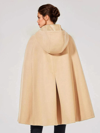 トグルボタンポンチョフード付きエレガント特大ケープソリッドカラー