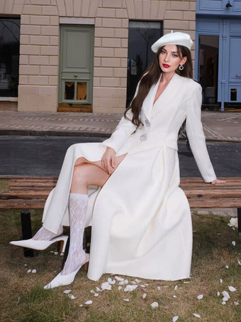 ホワイトウールカシミアブレンドフレアコートラペルダブルフェイス冬アウターウェア2025