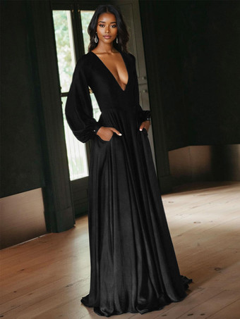 Black Wedding Dresses A-Line Long Sleeves Cut Out Satin Fabric Court Train Bridal Gown Free Customization