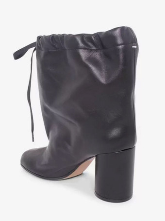 レディース アンクルブーツ スクエアトゥ ブラック デザイン レースアップ ブーティ