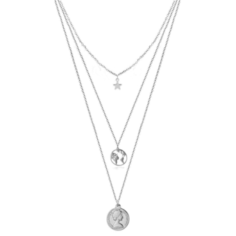 シルバー ネックレスブロンドスタープリントメタルチェーンノンストーンウィメンズジュエリー