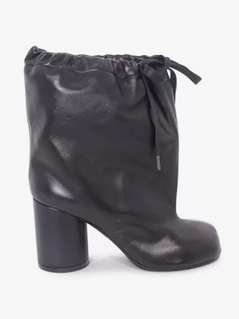 レディース アンクルブーツ スクエアトゥ ブラック デザイン レースアップ ブーティ