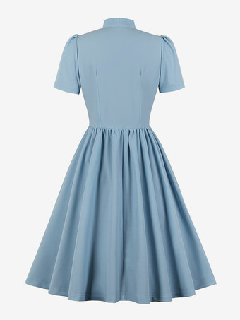 レトロワンピース　1950年代オードリー・ヘップバーン風　ネイビー　半袖　二次会　お呼ばれ　発表会　スイングドレス