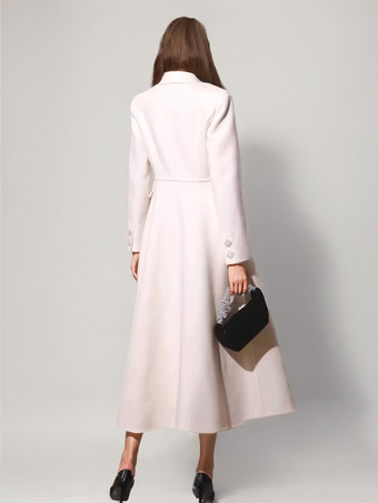 ホワイトウールカシミアブレンドフレアコートラペルダブルフェイス冬アウターウェア2025