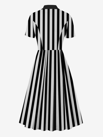 1950年代オードリー・ヘップバーン風　レトロドレス　Vネック　半袖　二次会　お呼ばれ　発表会　ロングロカビリードレス