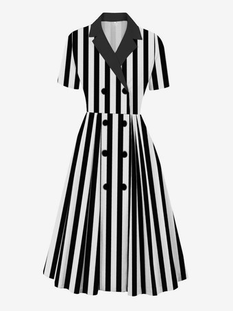 ホワイト 1950年代オードリー・ヘップバーン風　レトロドレス　Vネック　半袖　二次会　お呼ばれ　発表会　ロングロカビリードレス