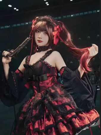 Vestidos góticos de lolita con lazos y cordones en jacquard negro