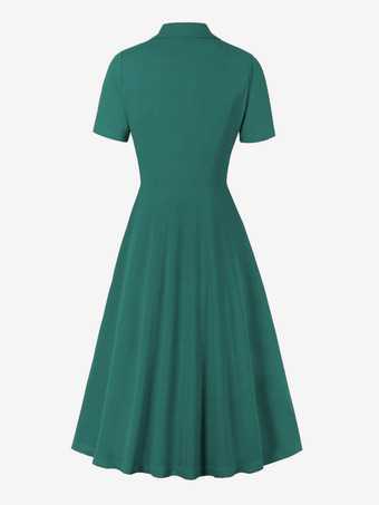 1950年代オードリー・ヘップバーン風　レトロドレス　Vネック　半袖　二次会　お呼ばれ　発表会　ロングロカビリードレス