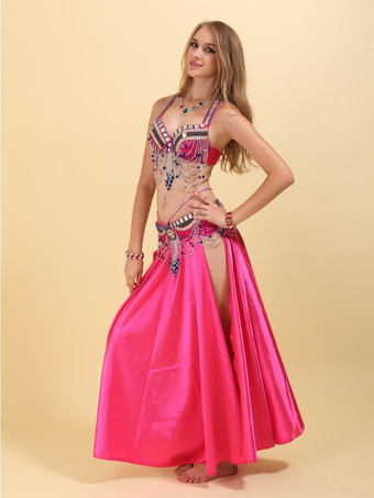 ローズレッドベリーダンスセット 3ピースコスチューム 女性用パフォーマンス衣装