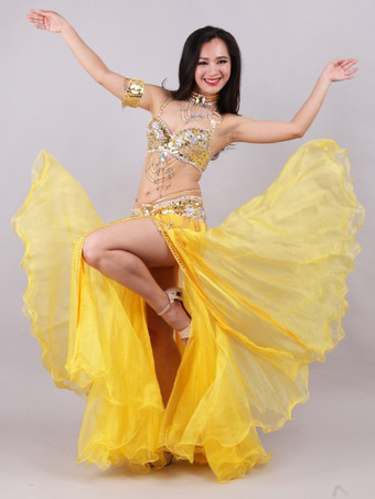 イエローベリーダンス衣装 パフォーマンス 女性用 ダンスウェア 5点セット 衣装