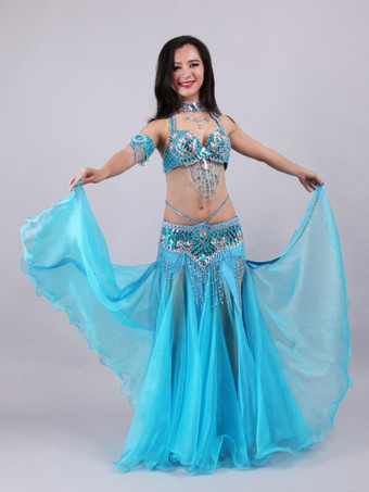 アクアグリーンベリーダンス衣装 パフォーマンス 女性用 ダンスウェア 5点セット 衣装