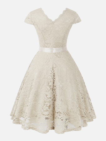 レトロ ヴィンテージ 結婚式ドレス 1950年代　Vネック　キャップスリーブ　二次会　お呼ばれ　発表会　レースワンピース　フォーマル パーティードレス