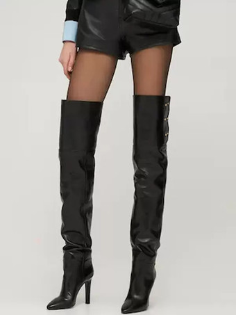 オーバーニーブーツ ブラック レディース ポインテッドトゥ スティレットヒール サイハイブーツ