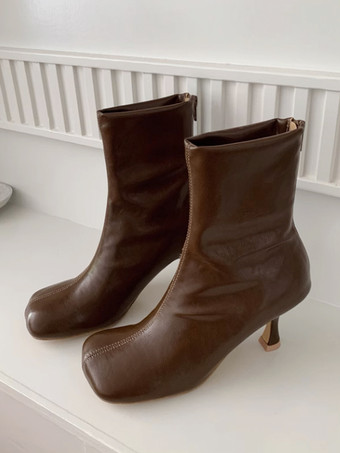 Marrone ScuroStivaletti da donna con tacco a spillo e punta quadrata