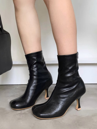 Nero Stivaletti da donna con tacco a spillo e punta quadrata