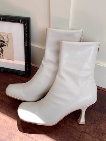 Bianco Stivaletti da donna con tacco a spillo e punta quadrata