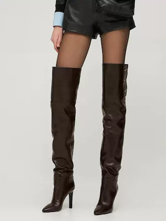 オーバーニーブーツ ブラック レディース ポインテッドトゥ スティレットヒール サイハイブーツ