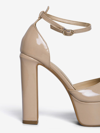 ヌードハイヒールサンダル プラットフォーム オープントゥ アンクルストラップ パーティー プロムシューズ
