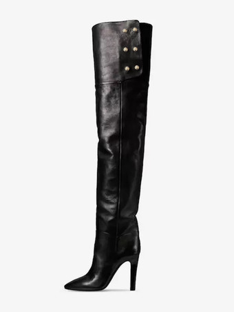 ブラック オーバーニーブーツ ブラック レディース ポインテッドトゥ スティレットヒール サイハイブーツ